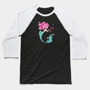 Cartoon Mermaid Pink Hair Fish Baseball T-Shirt